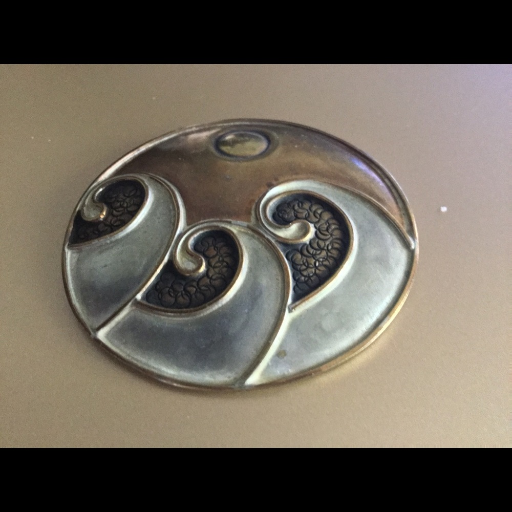 Copper abstract ocean waves brooch